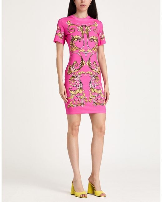 Versace Jeans Couture Pink Fuchsia Mini Dress Cotton, Elastane
