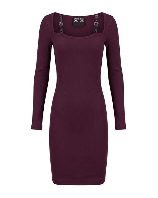 Versace Jeans Couture Purple Midi Dress Cotton, Elastane
