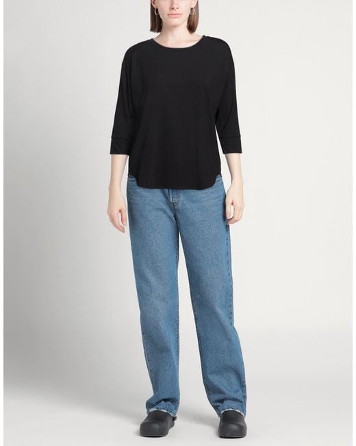 RUE DU BAC Black T-Shirt Viscose, Polyamide, Elastane