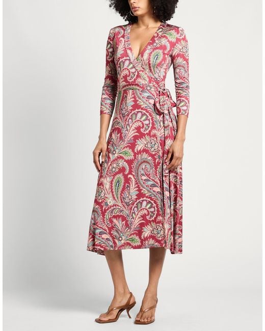 Etro Red Midi Dress Viscose, Elastane