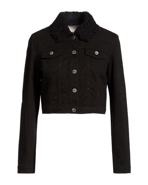 ERMANNO FIRENZE Black Denim Outerwear Cotton, Elastane