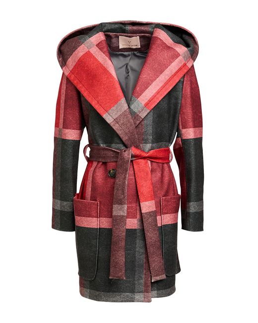 White Wise Red Charcoal Coat Polyester, Viscose