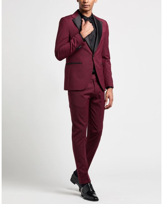 MULISH Red Burgundy Suit Polyester, Wool, Elastane for men