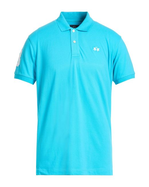 La Martina Blue Azure Polo Shirt Cotton, Elastane for men