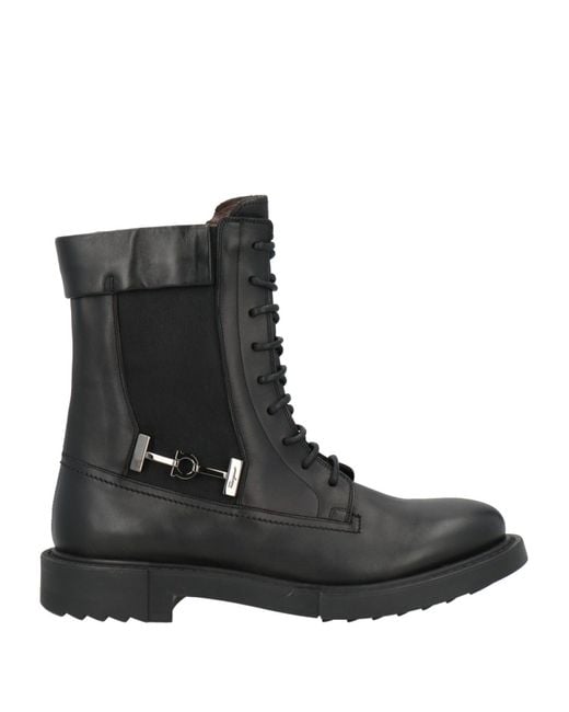 Ferragamo Black Ankle Boots Calfskin, Textile Fibers