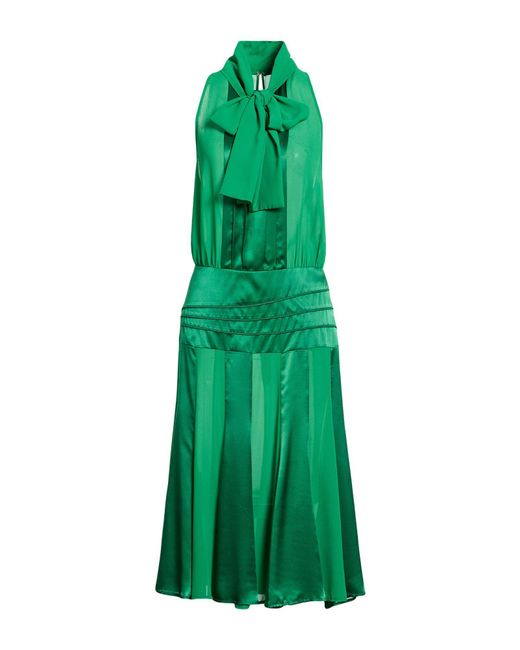 Elisabetta Franchi Green Midi Dress Polyester, Silk