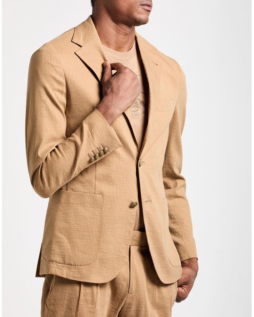 Eleventy Natural Camel Suit Polyester, Elastane for men