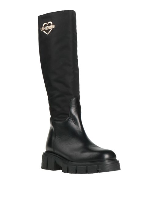Love Moschino Black Boot Calfskin, Nylon