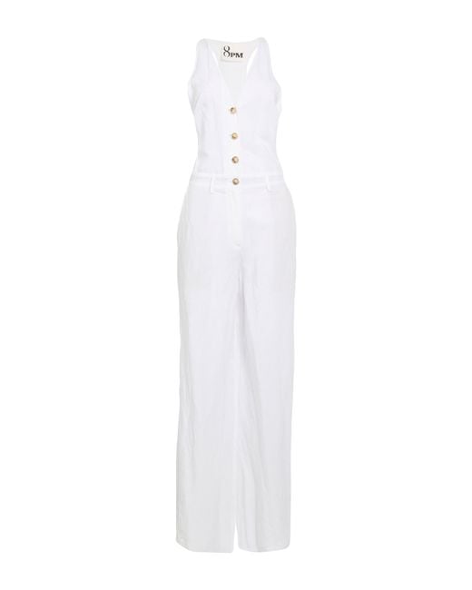 8pm White Jumpsuit Viscose, Linen