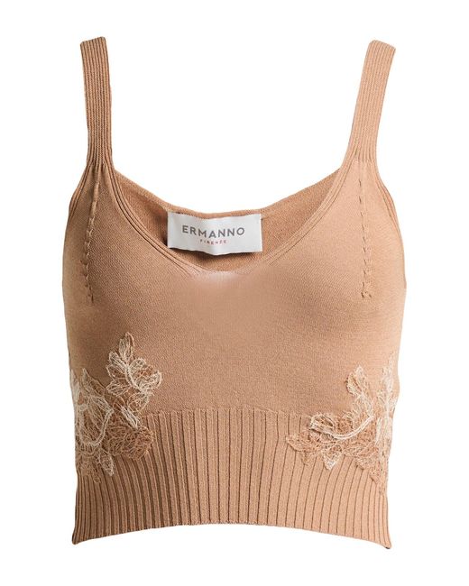 ERMANNO FIRENZE Brown Camel Top Viscose, Polyamide