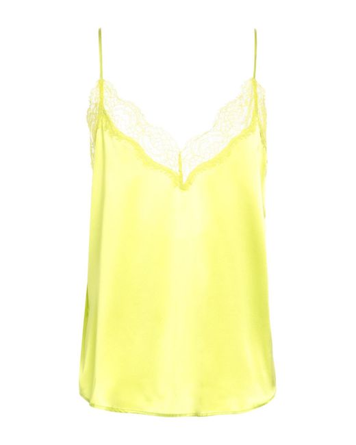 Pinko Yellow Satin Lace Deep-V Silk Top
