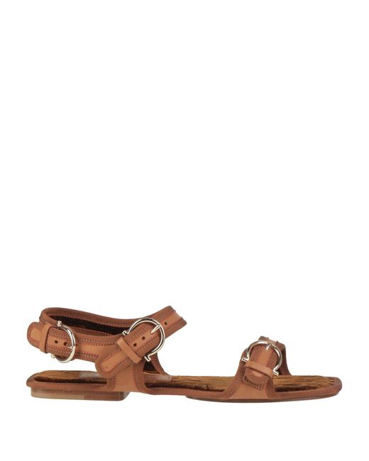 Ferragamo Brown Sandals Calfskin, Textile Fibers