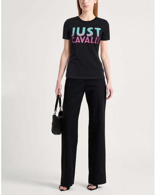 Just Cavalli Black T-Shirt Cotton, Elastane