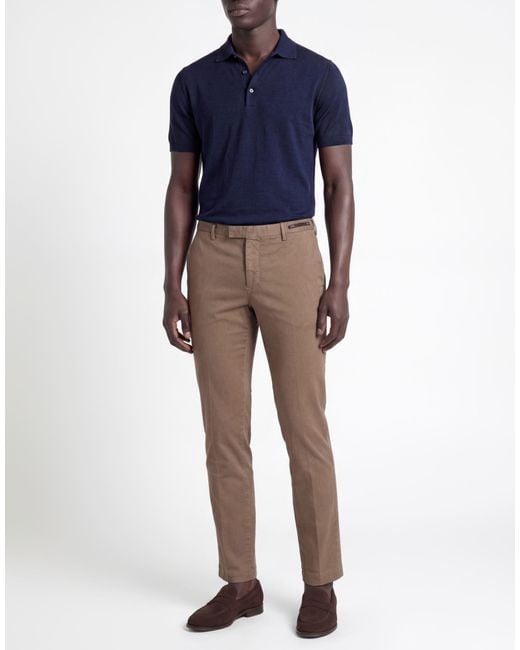 PT Torino Brown Light Pants Cotton, Elastane for men
