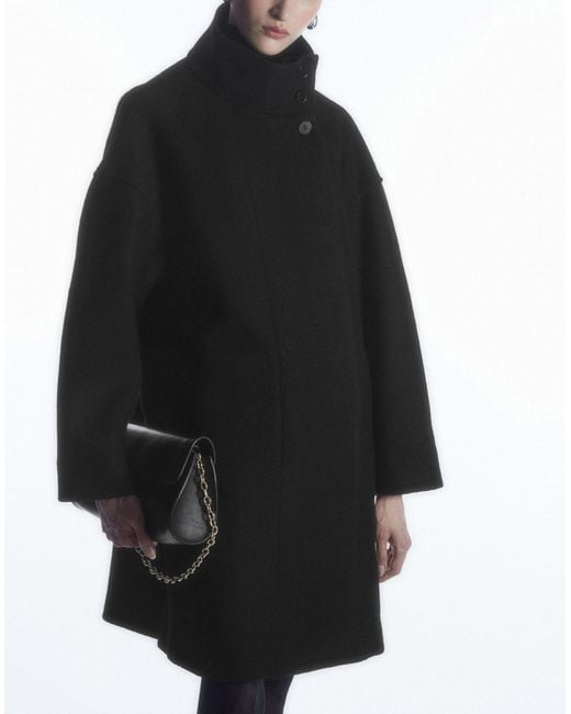 COS Black Funnel-neck Boiled-wool Coat