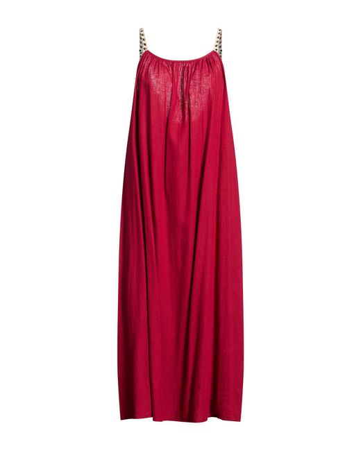 Compagnia Italiana Red Brick Midi Dress Linen, Viscose