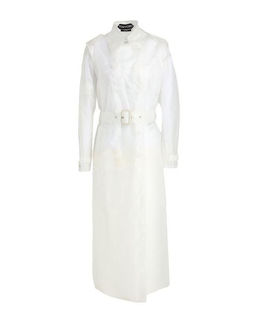 Tom Ford White Overcoat & Trench Coat Polyurethane, Goat Skin