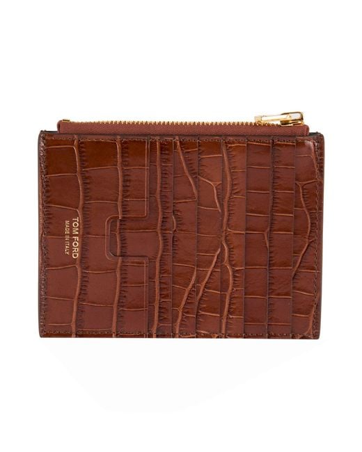 Tom Ford Brown Cardholder Calfskin, Brass