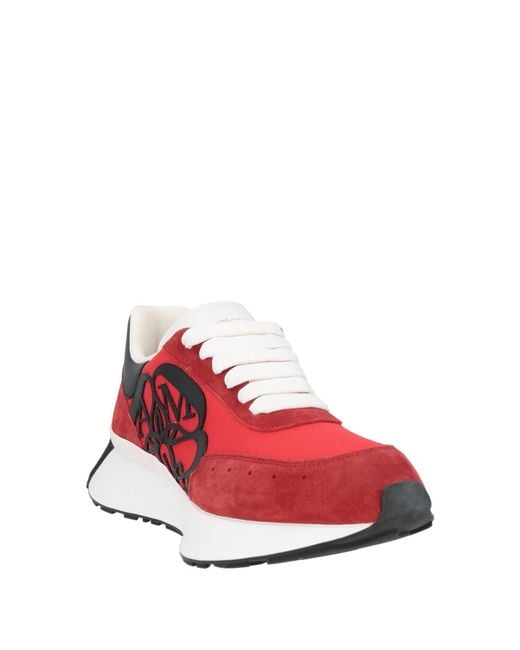 McQueen Red Sneakers Leather, Textile Fibers