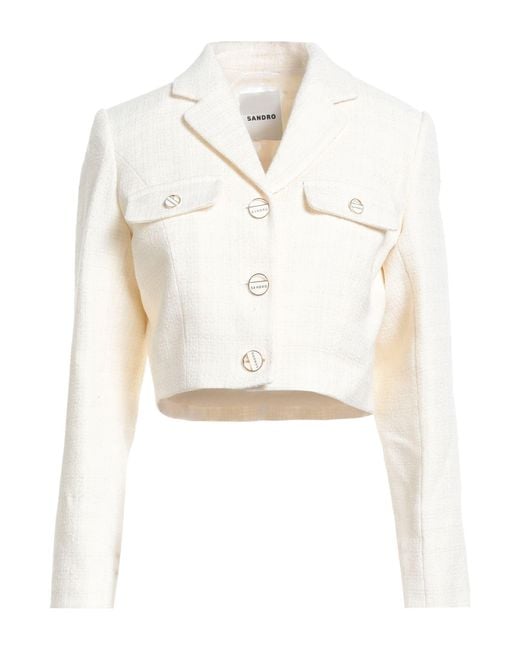 Sandro White Ivory Blazer Cotton, Viscose, Acrylic, Polyamide, Polyester