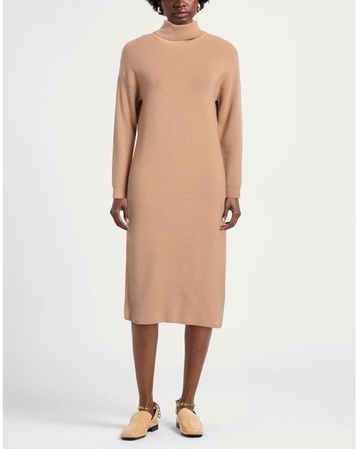 Elisabetta Franchi Natural Camel Midi Dress Wool, Acrylic, Polyamide