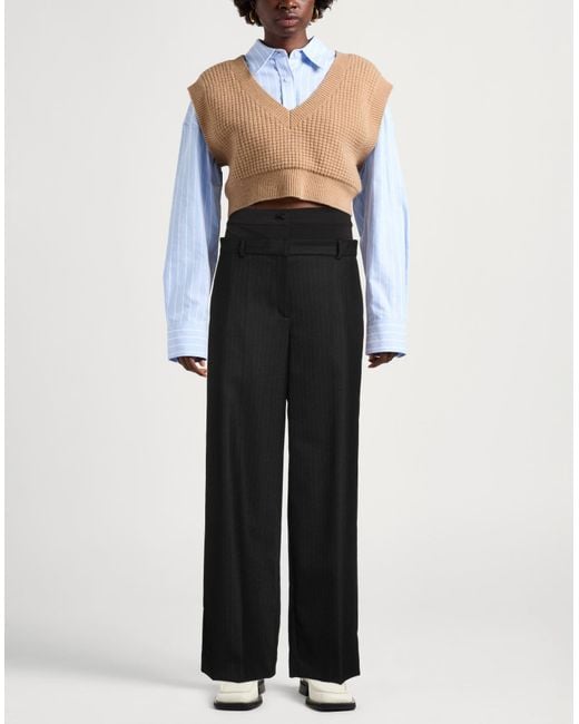Sandro Black Pants Polyester, Virgin Wool, Elastane