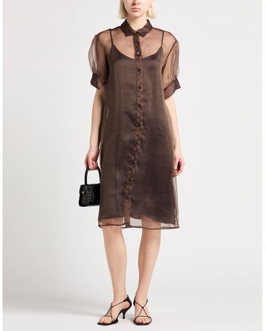 Peserico Brown Midi Dress Silk, Nylon