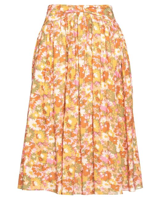Zimmermann Orange Gathered Floral-print Cotton Midi Skirt