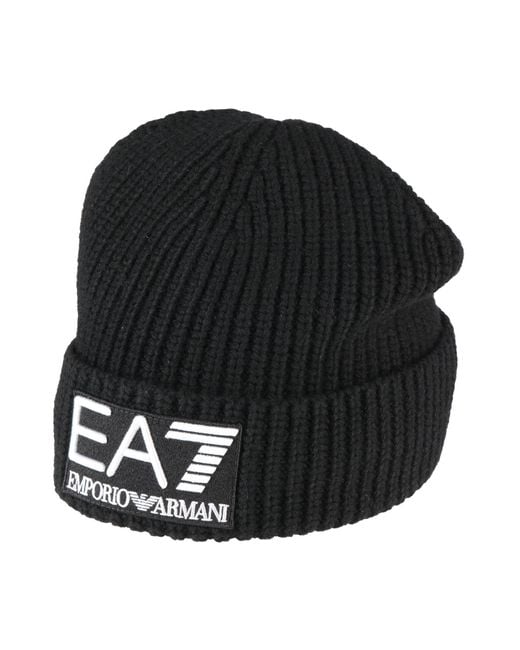 EA7 Black Hat Wool, Polyester, Polyamide for men