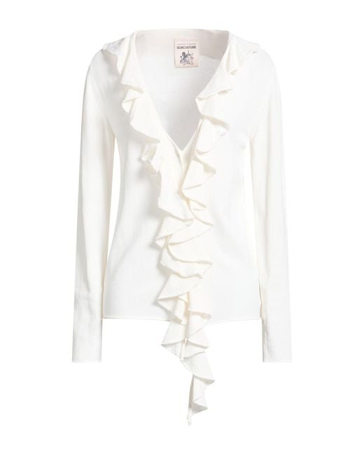 Semicouture White Cardigan Viscose, Polyamide