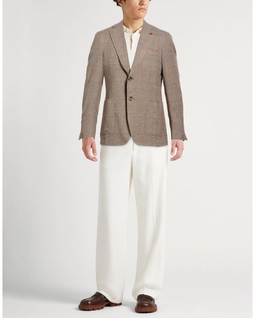 Isaia Brown Sand Blazer Wool, Cotton for men