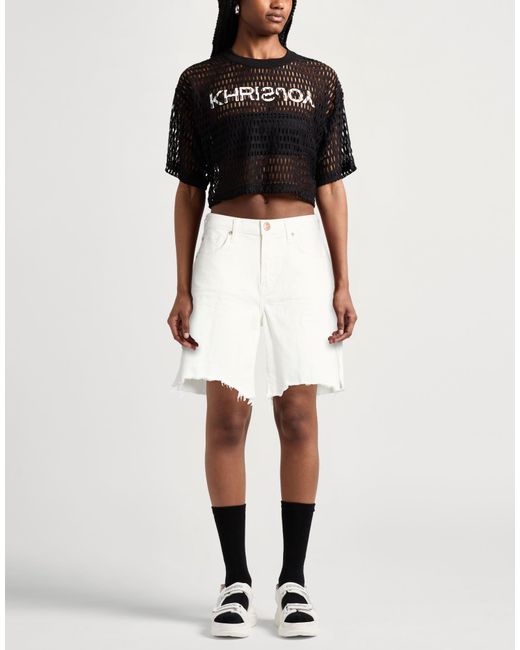 True Religion White Ivory Denim Shorts Cotton, Elastane