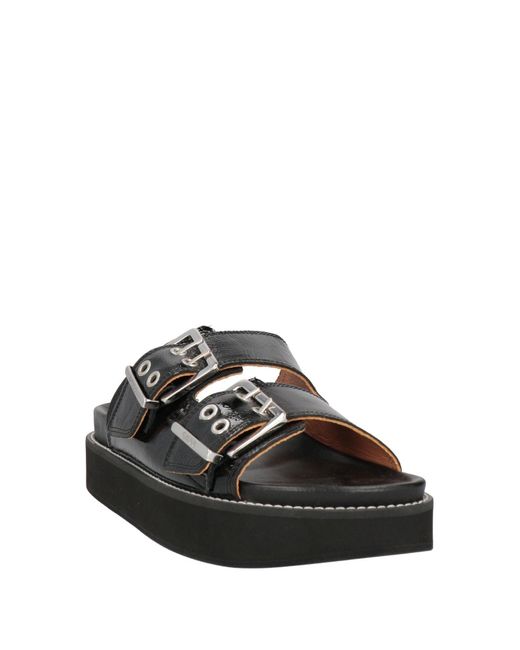 Ganni Black Buckle-embellished Double-strap Leather Sandals