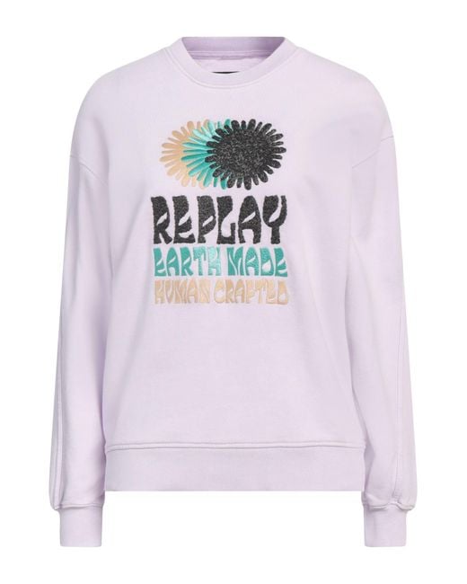 Replay White Lilac Sweatshirt Cotton