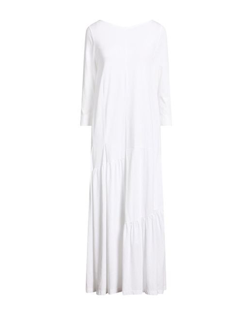 Alpha Studio White Maxi Dress Cotton, Elastane