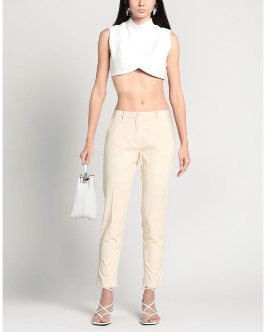 19.70 Nineteen Seventy Natural Ivory Pants Cotton, Elastane