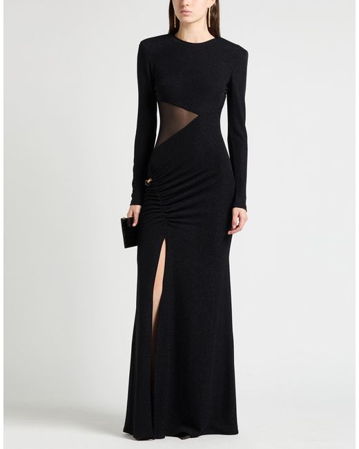 Just Cavalli Black Maxi Dress Polyester, Metallic Polyester, Elastane