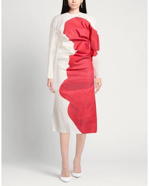 Issey Miyake Red Midi Dress Cotton, Nylon, Polyurethane