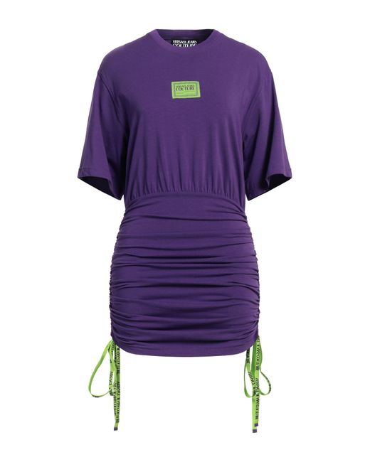 Versace Purple Mini Dress Cotton, Elastane