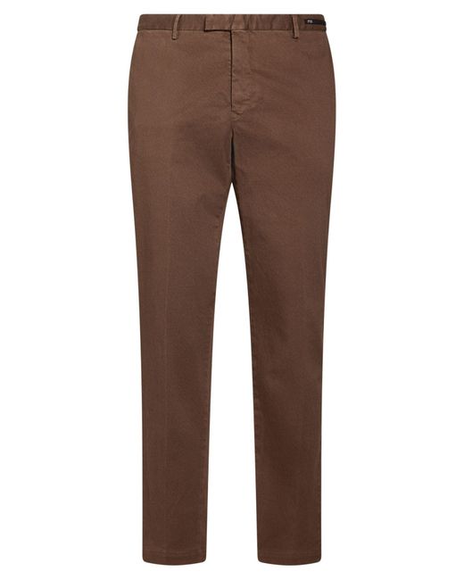 PT Torino Brown Pants Cotton, Elastane for men
