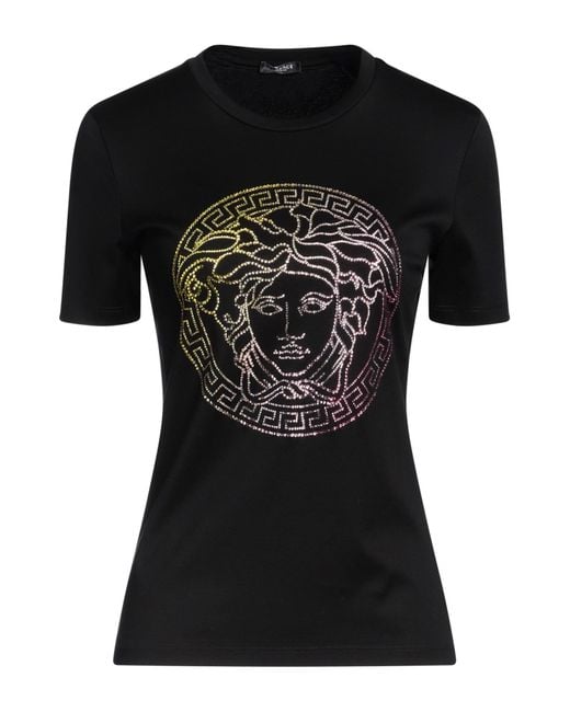 Versace Black T-Shirt Cotton, Glass