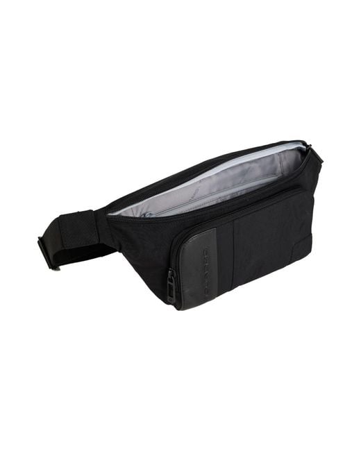 Piquadro Black Belt Bag Cow Leather, Polyester, Cotton, Metal for men