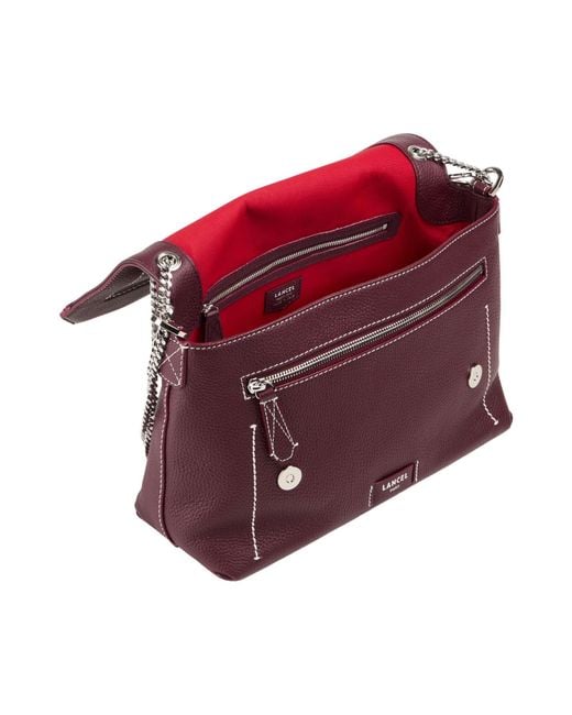 Lancel Purple Burgundy Handbag Cow Leather