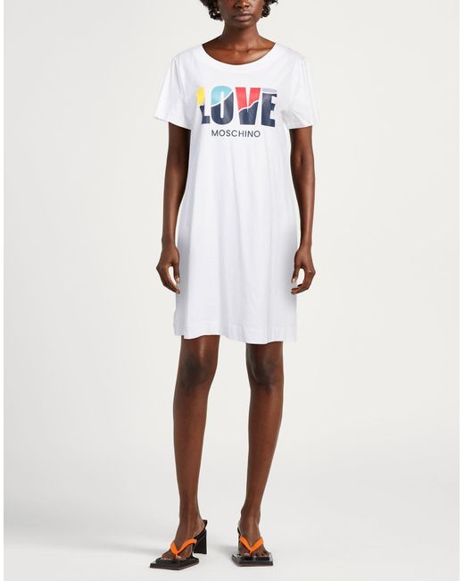 Love Moschino White Mini Dress Cotton, Elastane