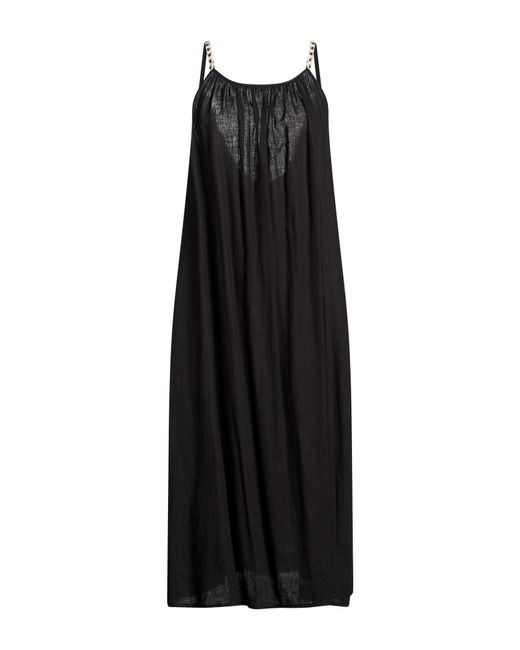 Compagnia Italiana Black Midi Dress Linen, Viscose