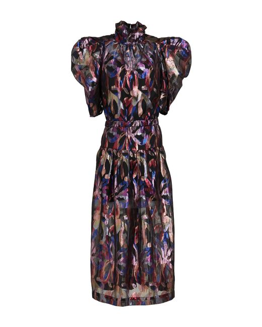 Sabina Musayev Purple Midi Dress Polyester, Metallic Fiber