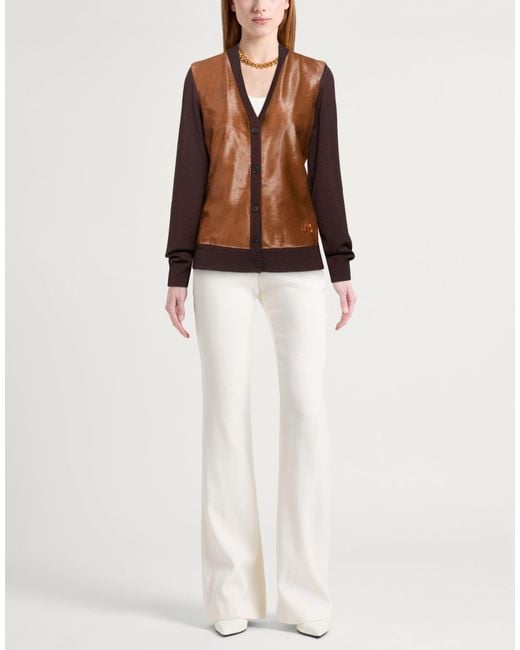 Jacob Cohen Brown Cardigan Virgin Wool, Calfskin
