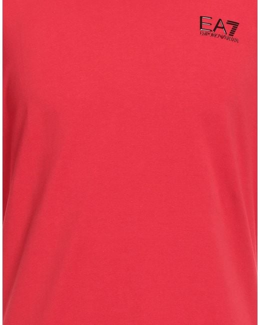 EA7 Red T-Shirt Cotton, Elastane for men