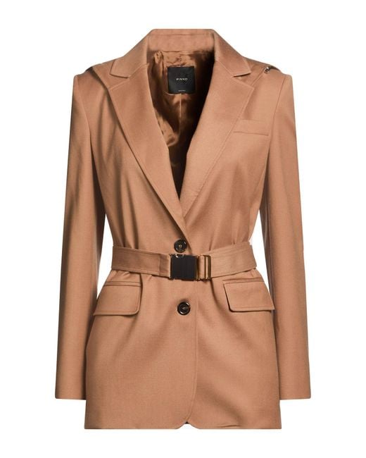 Pinko Brown Camel Blazer Wool, Polyester, Viscose, Elastane