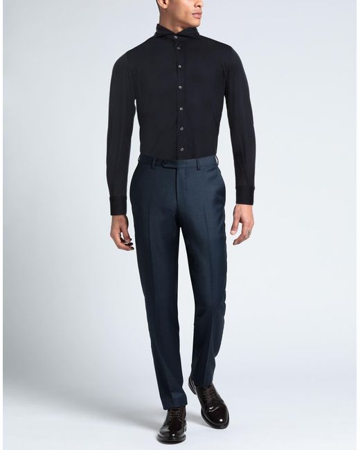 EDWARD COPPER Blue Midnight Shirt Virgin Wool for men